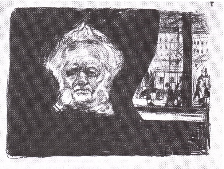 WikiOO.org - Encyclopedia of Fine Arts - Festés, Grafika Edvard Munch - Ibsen at the Grand Café