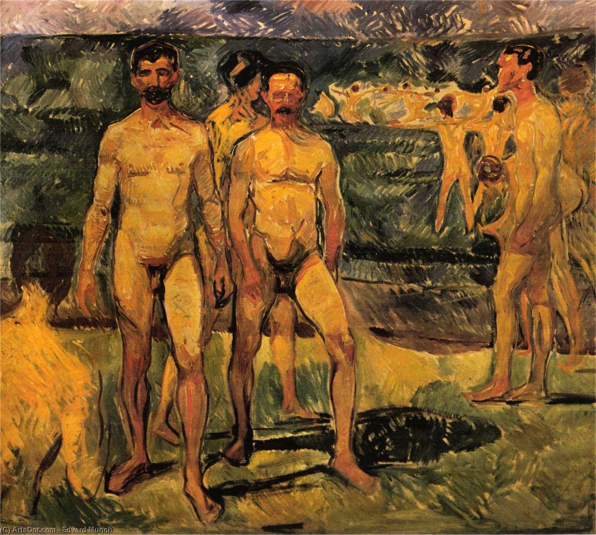 Wikioo.org - Encyklopedia Sztuk Pięknych - Malarstwo, Grafika Edvard Munch - Men bathing