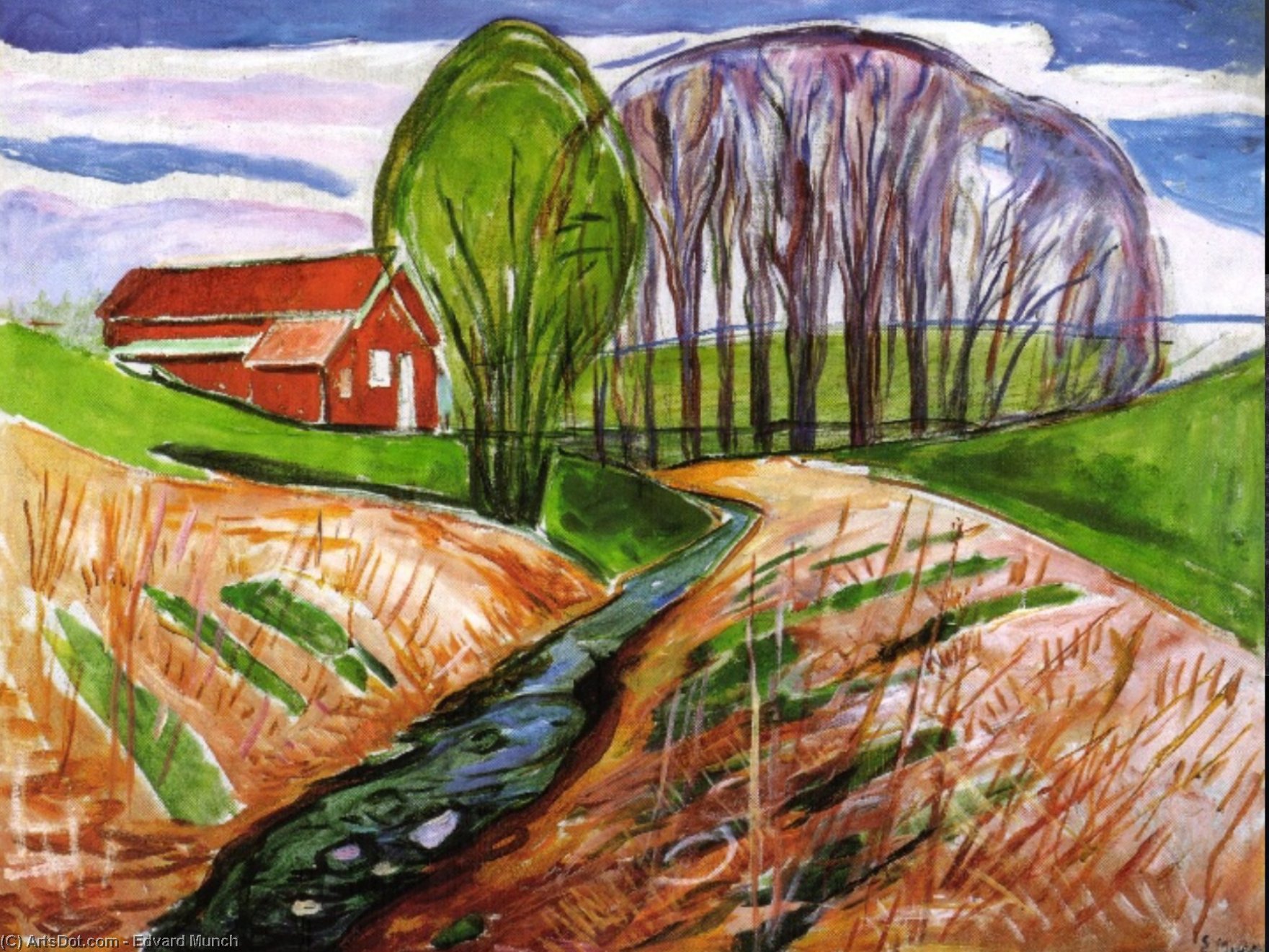Wikoo.org - موسوعة الفنون الجميلة - اللوحة، العمل الفني Edvard Munch - Spring landscape in the red house