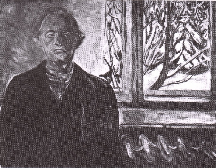 Wikioo.org - สารานุกรมวิจิตรศิลป์ - จิตรกรรม Edvard Munch - Near the window, self-portrait