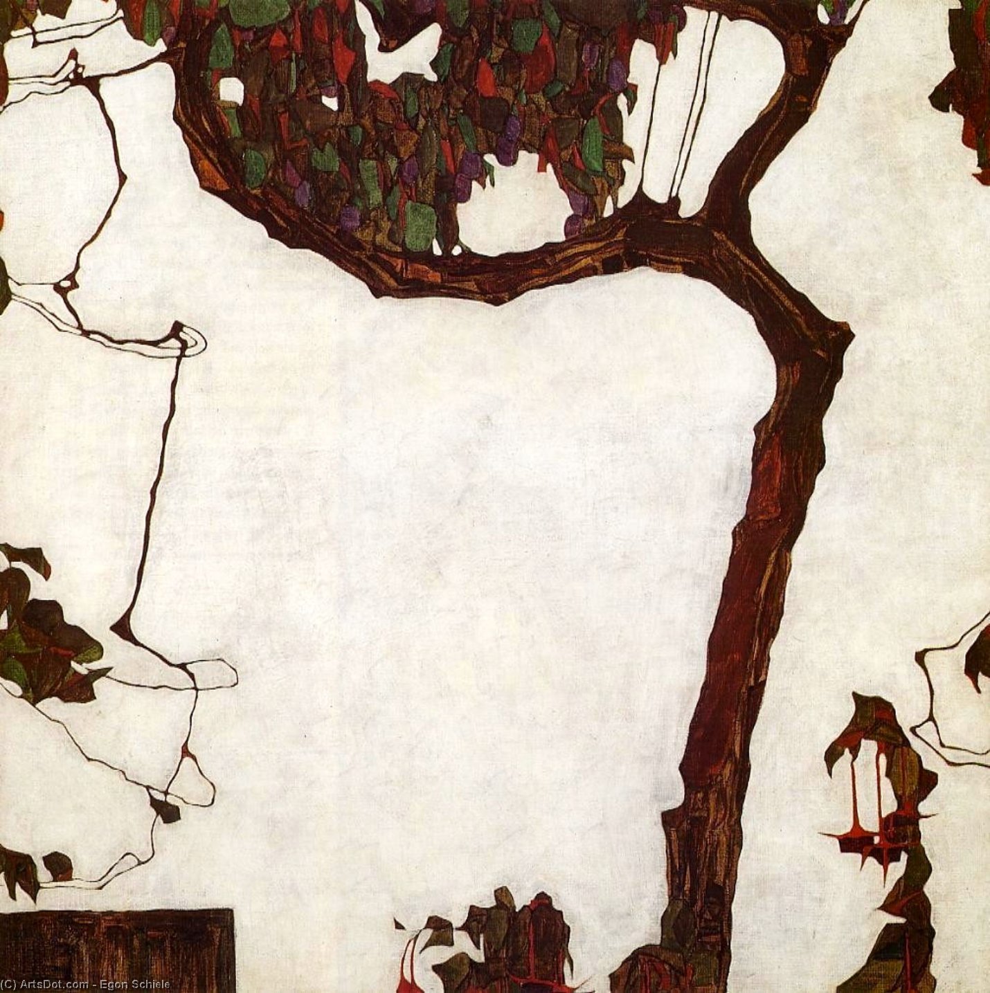 WikiOO.org - Encyclopedia of Fine Arts - Malba, Artwork Egon Schiele - Autumn Tree with Fuchsias