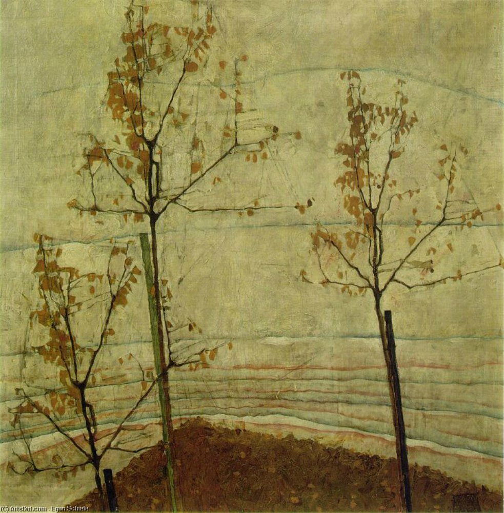 WikiOO.org - אנציקלופדיה לאמנויות יפות - ציור, יצירות אמנות Egon Schiele - Autumn Trees1911