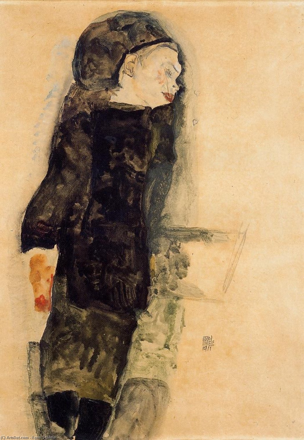 Wikioo.org - The Encyclopedia of Fine Arts - Painting, Artwork by Egon Schiele - Child in Black