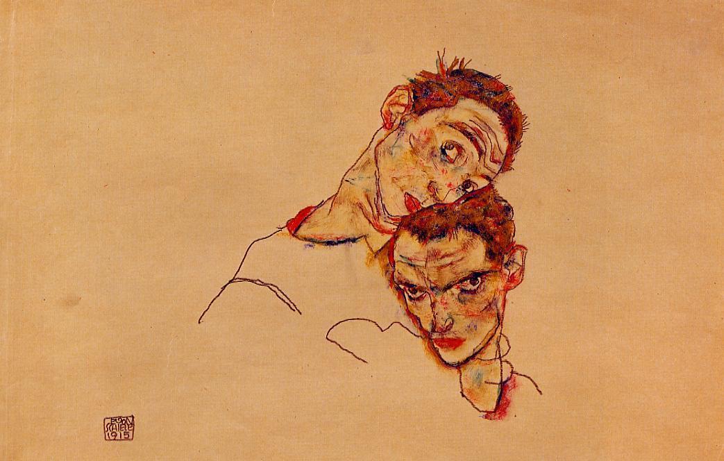 WikiOO.org - Encyclopedia of Fine Arts - Målning, konstverk Egon Schiele - Double Self Portrait