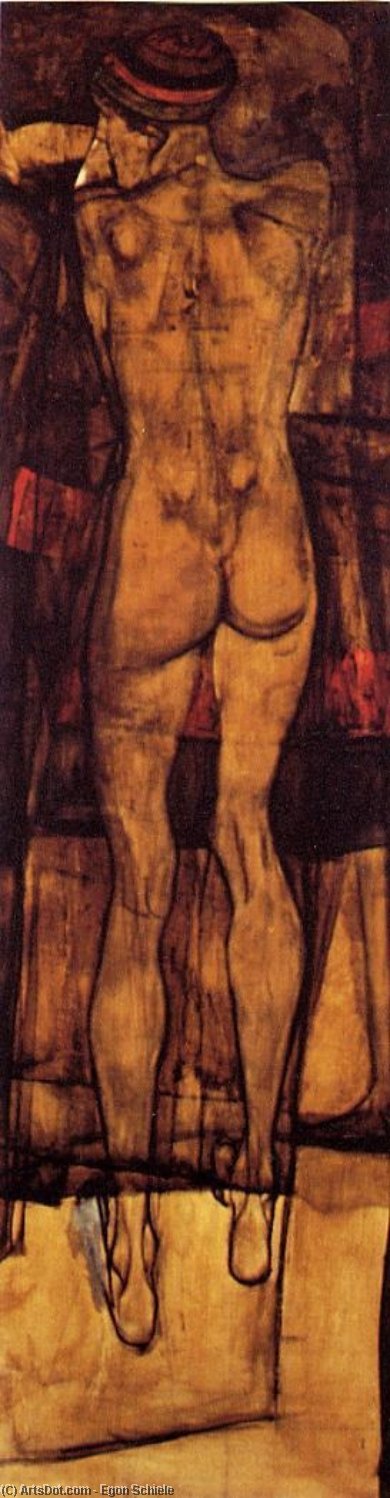 WikiOO.org - دایره المعارف هنرهای زیبا - نقاشی، آثار هنری Egon Schiele - Female Nude - Back View