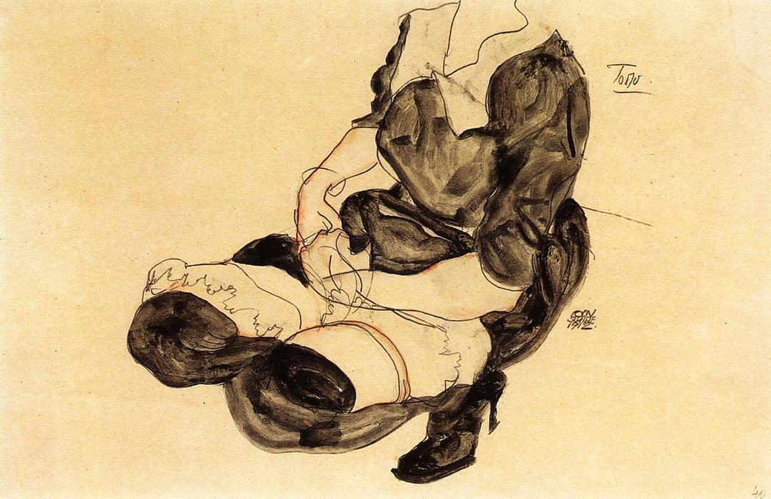 Wikoo.org - موسوعة الفنون الجميلة - اللوحة، العمل الفني Egon Schiele - Female Torso, Squatting