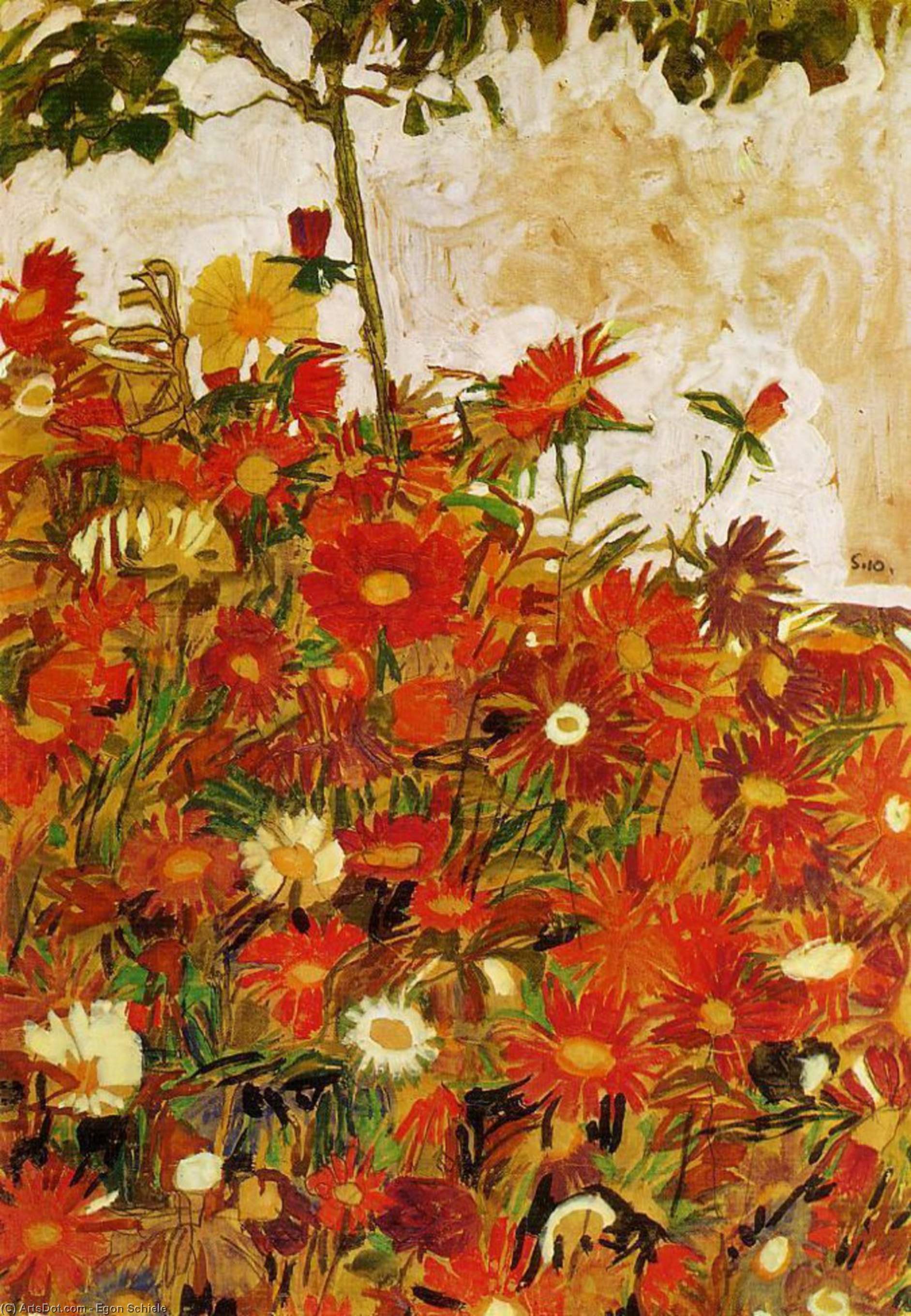 Wikioo.org - The Encyclopedia of Fine Arts - Painting, Artwork by Egon Schiele - Field of Flowers
