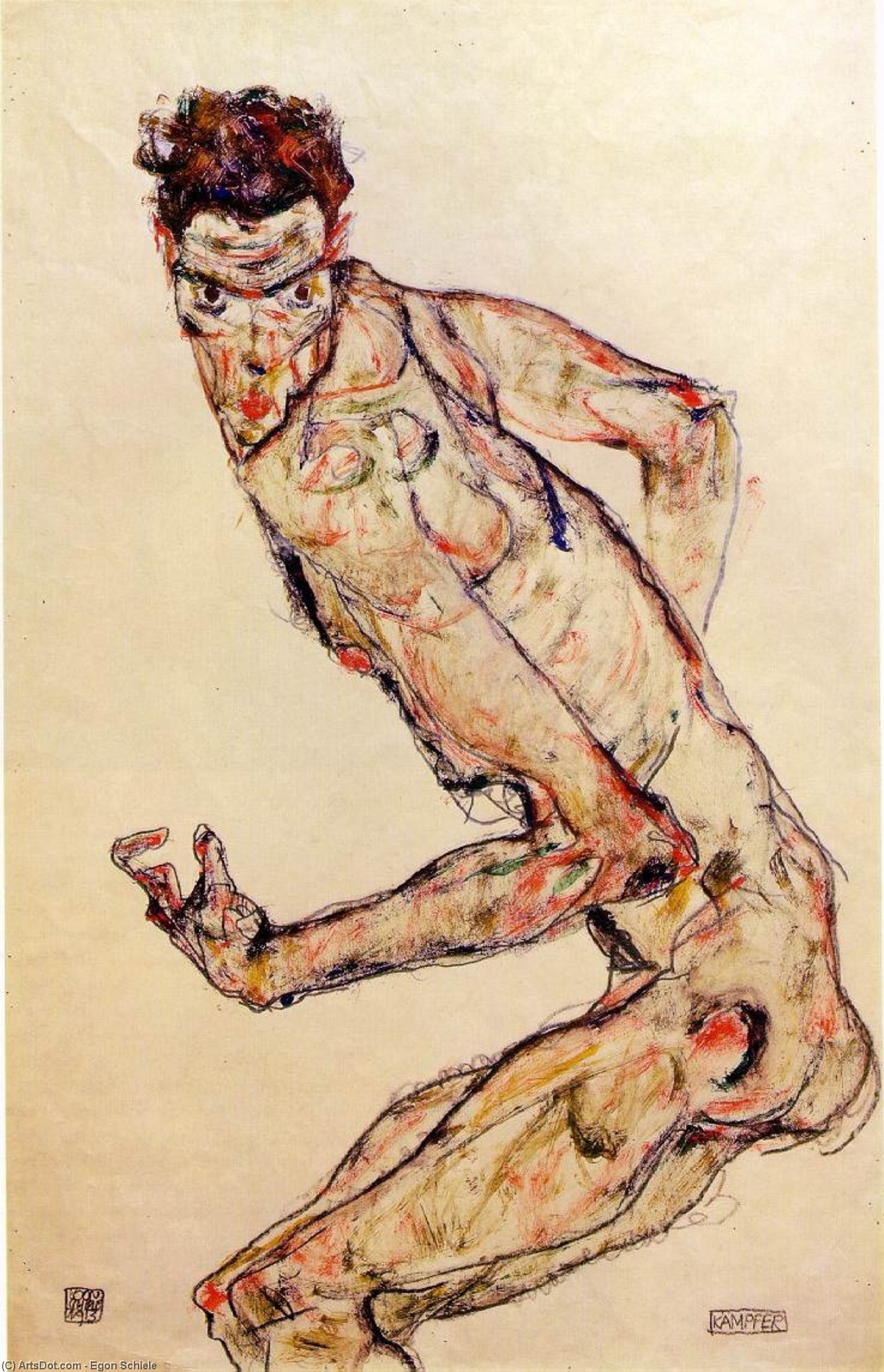 WikiOO.org - אנציקלופדיה לאמנויות יפות - ציור, יצירות אמנות Egon Schiele - fighter 1913