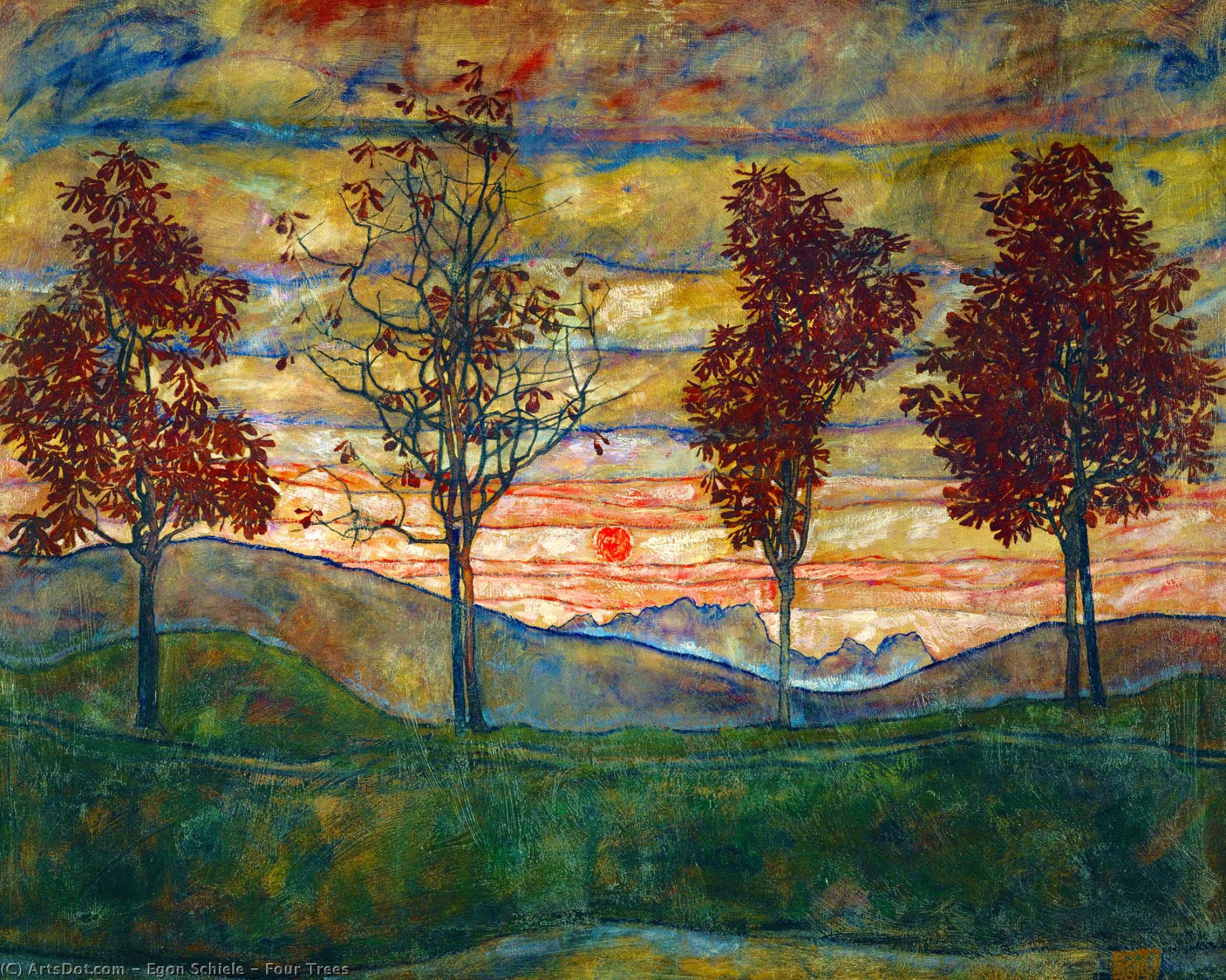 WikiOO.org - Enciklopedija dailės - Tapyba, meno kuriniai Egon Schiele - Four Trees