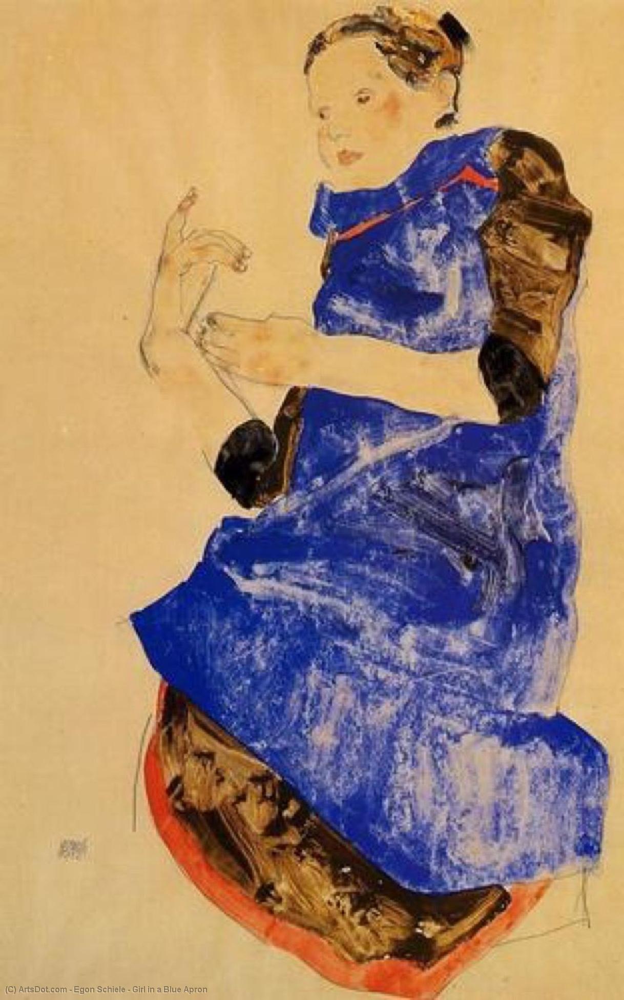 Wikioo.org – L'Enciclopedia delle Belle Arti - Pittura, Opere di Egon Schiele - ragazza in un azzurro  grembiule