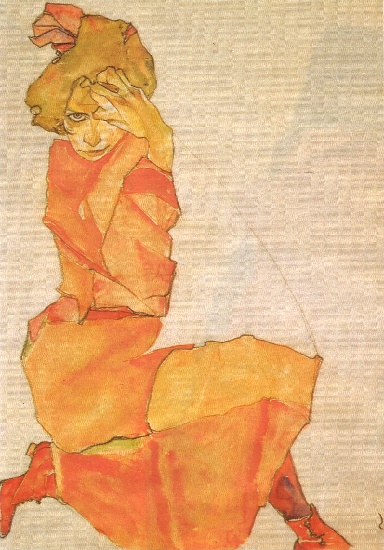 WikiOO.org - Encyclopedia of Fine Arts - Schilderen, Artwork Egon Schiele - Young girl in orange