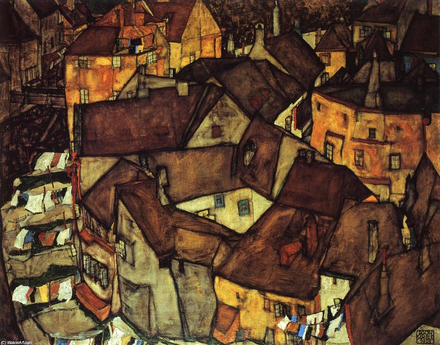 WikiOO.org – 美術百科全書 - 繪畫，作品 Egon Schiele - Krumau 镇 新月 一世