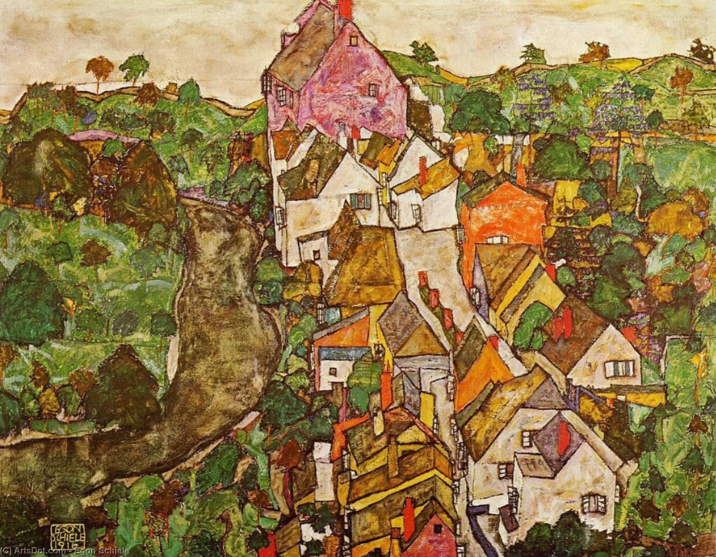 WikiOO.org – 美術百科全書 - 繪畫，作品 Egon Schiele - 在景观Krumau