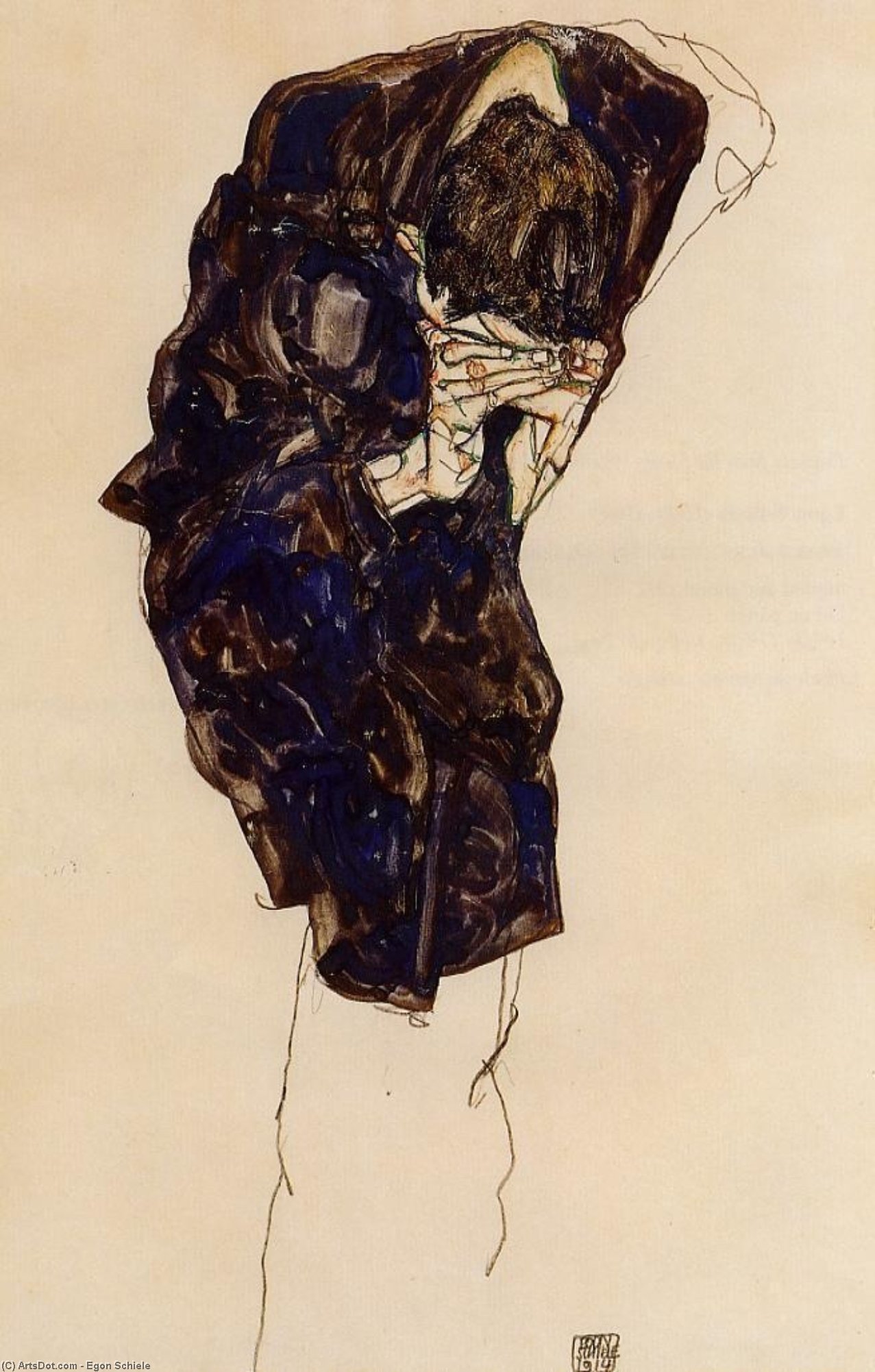 Wikioo.org - สารานุกรมวิจิตรศิลป์ - จิตรกรรม Egon Schiele - Man Bending Down Deeply