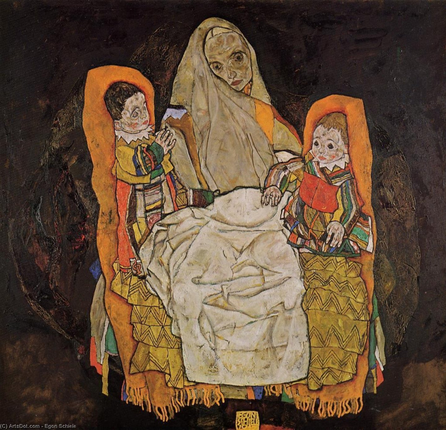 Wikioo.org - The Encyclopedia of Fine Arts - Painting, Artwork by Egon Schiele - Mother with Two Children
