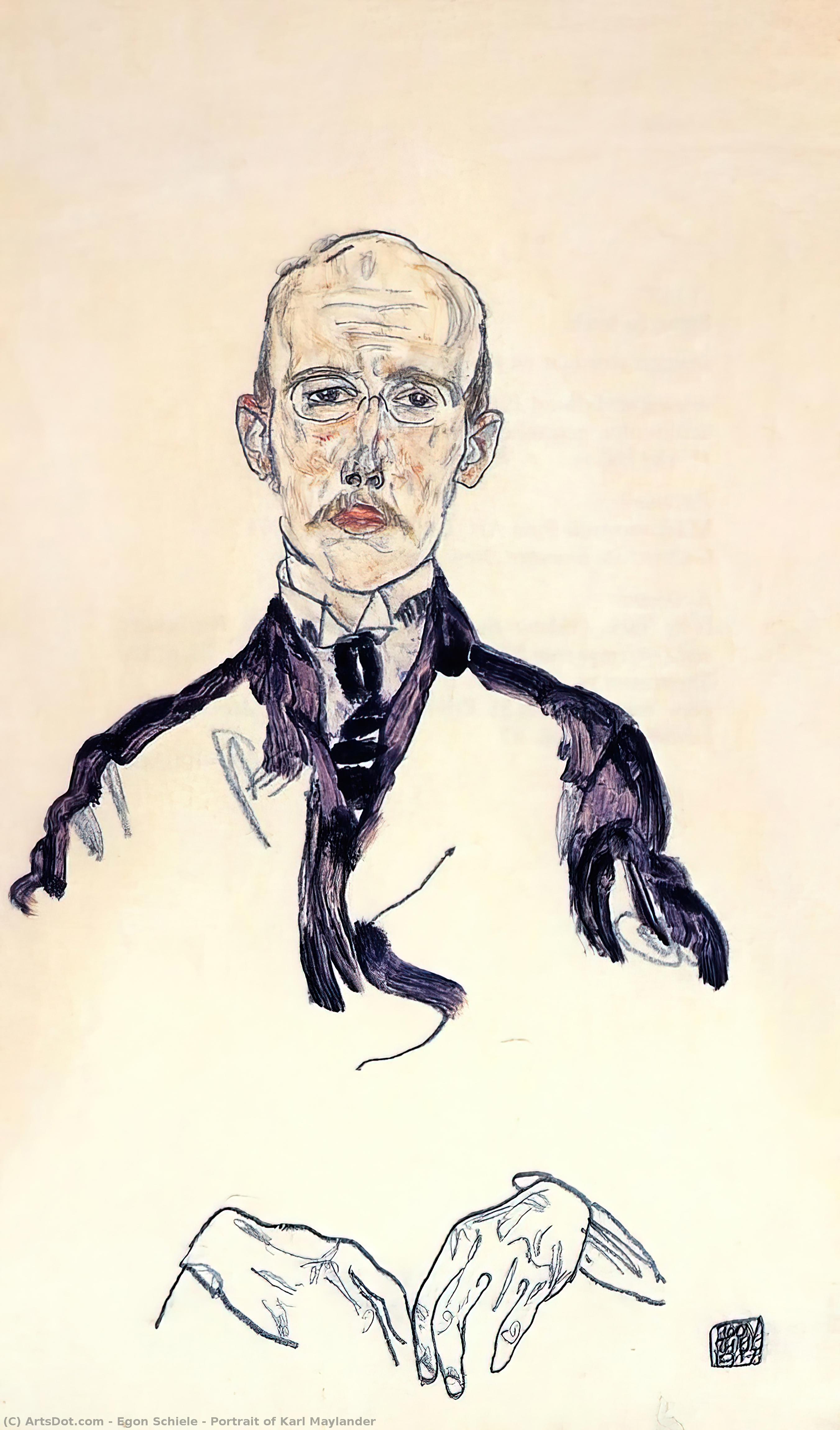 Wikoo.org - موسوعة الفنون الجميلة - اللوحة، العمل الفني Egon Schiele - Portrait of Karl Maylander