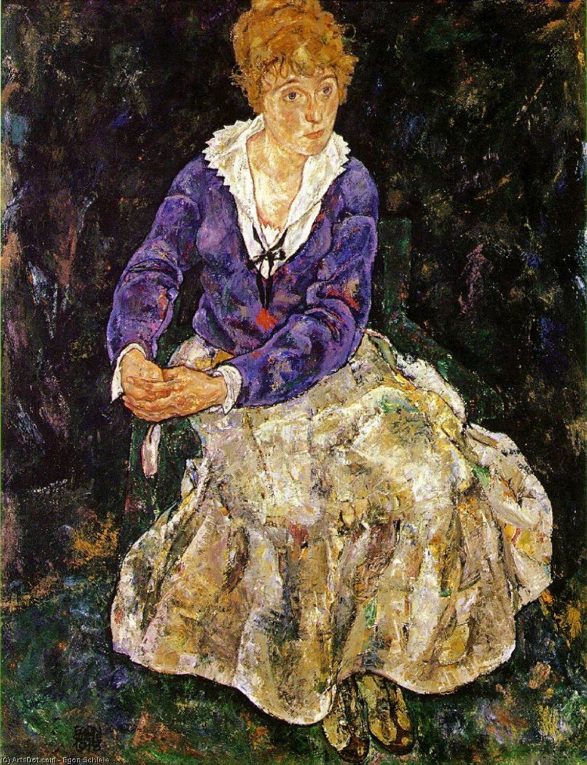 WikiOO.org - אנציקלופדיה לאמנויות יפות - ציור, יצירות אמנות Egon Schiele - Portrait of the Artist , Wife , Seated 1918