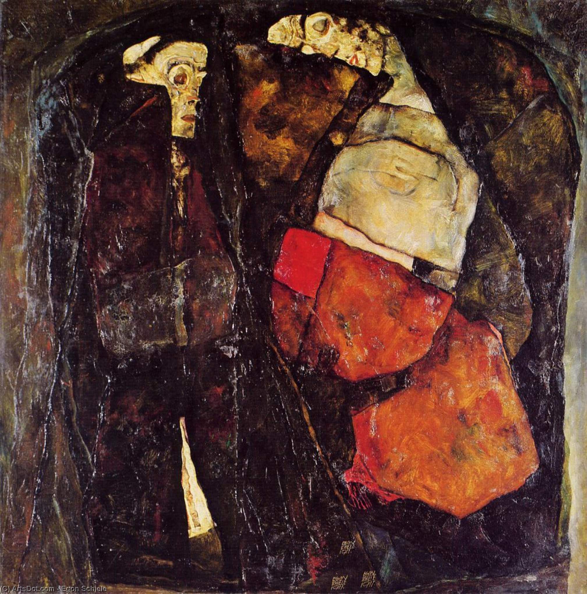 WikiOO.org - Encyclopedia of Fine Arts - Festés, Grafika Egon Schiele - Pregnant woman and Death