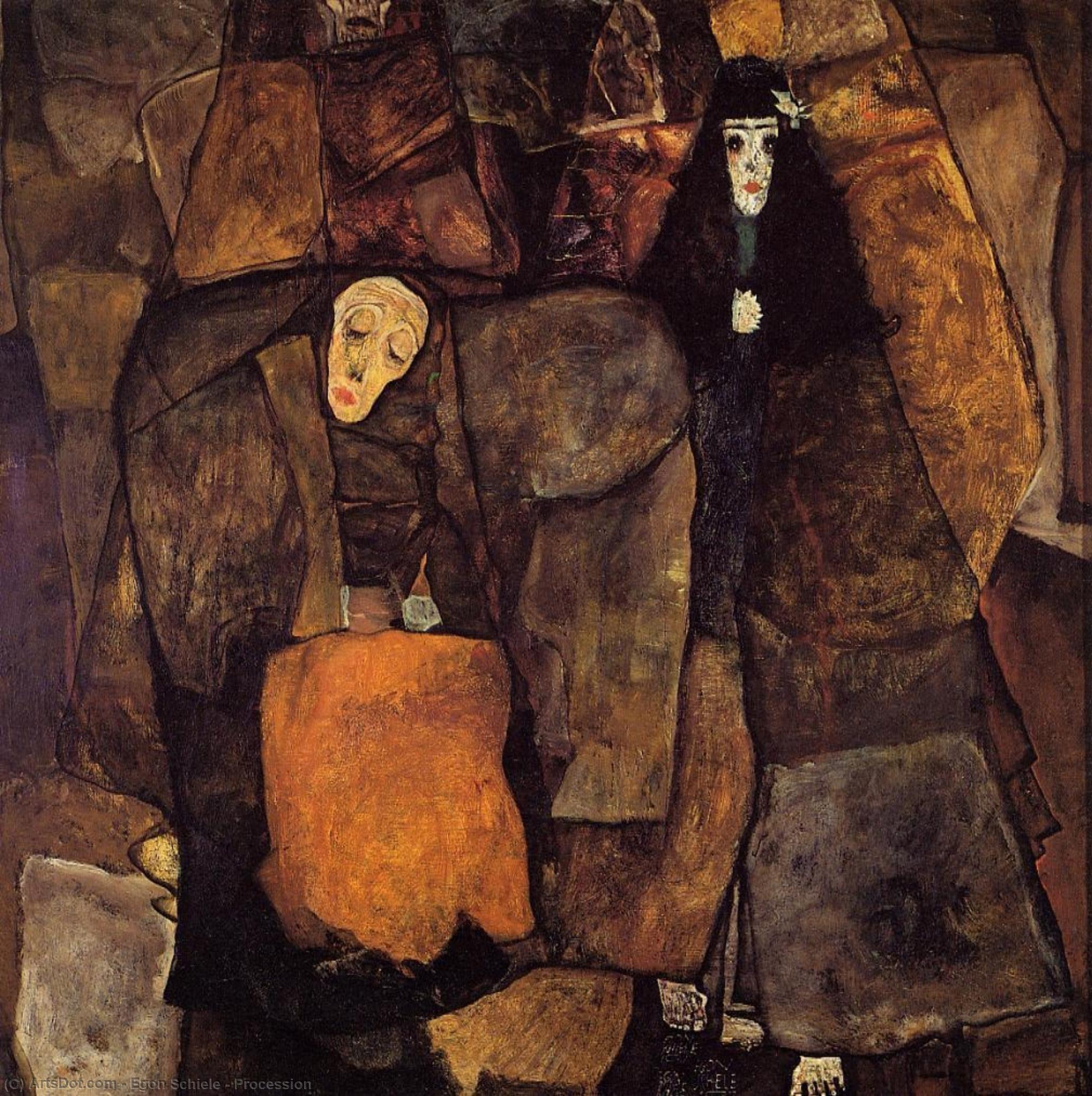 Wikioo.org - The Encyclopedia of Fine Arts - Painting, Artwork by Egon Schiele - Procession