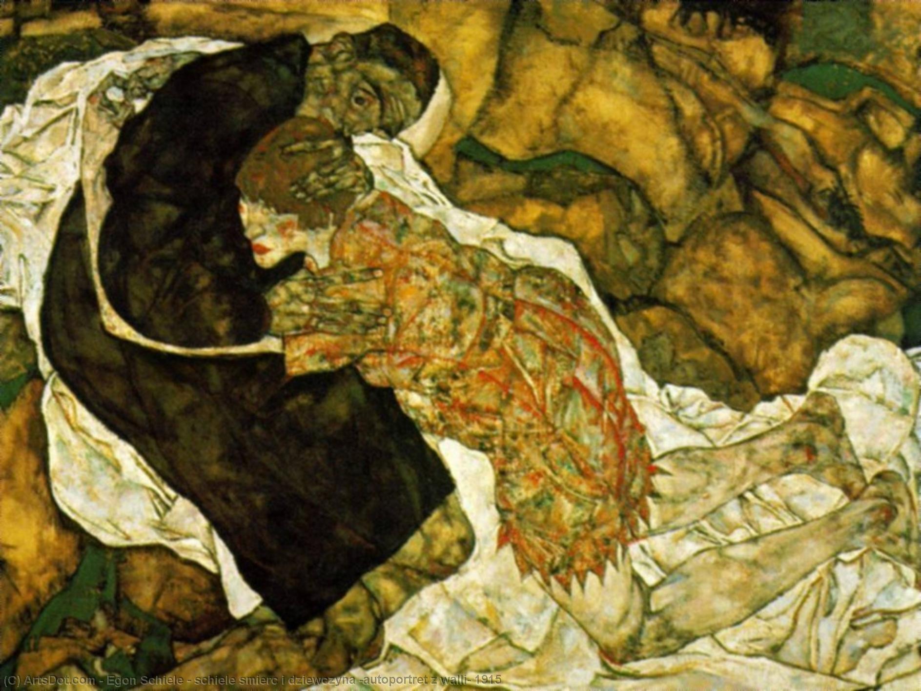 WikiOO.org - Encyclopedia of Fine Arts - Maalaus, taideteos Egon Schiele - schiele smierc i dziewczyna (autoportret z walli) 1915