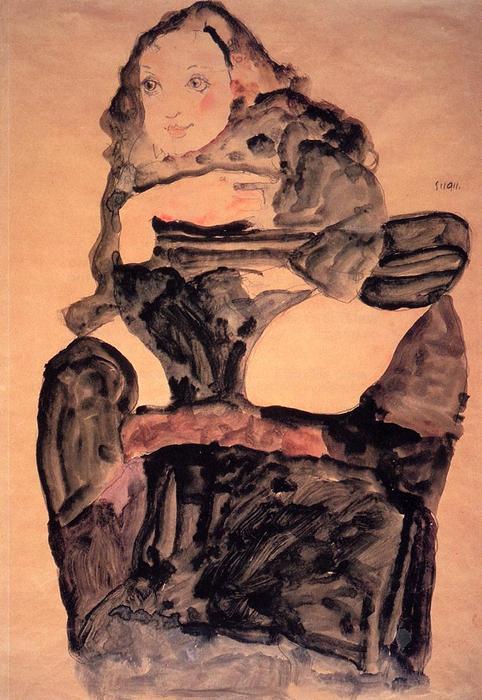 WikiOO.org - Encyclopedia of Fine Arts - Maleri, Artwork Egon Schiele - Seated Girl with Raised Left Leg
