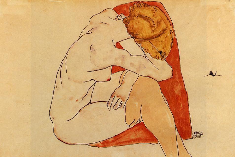 Wikoo.org - موسوعة الفنون الجميلة - اللوحة، العمل الفني Egon Schiele - Seated Woman