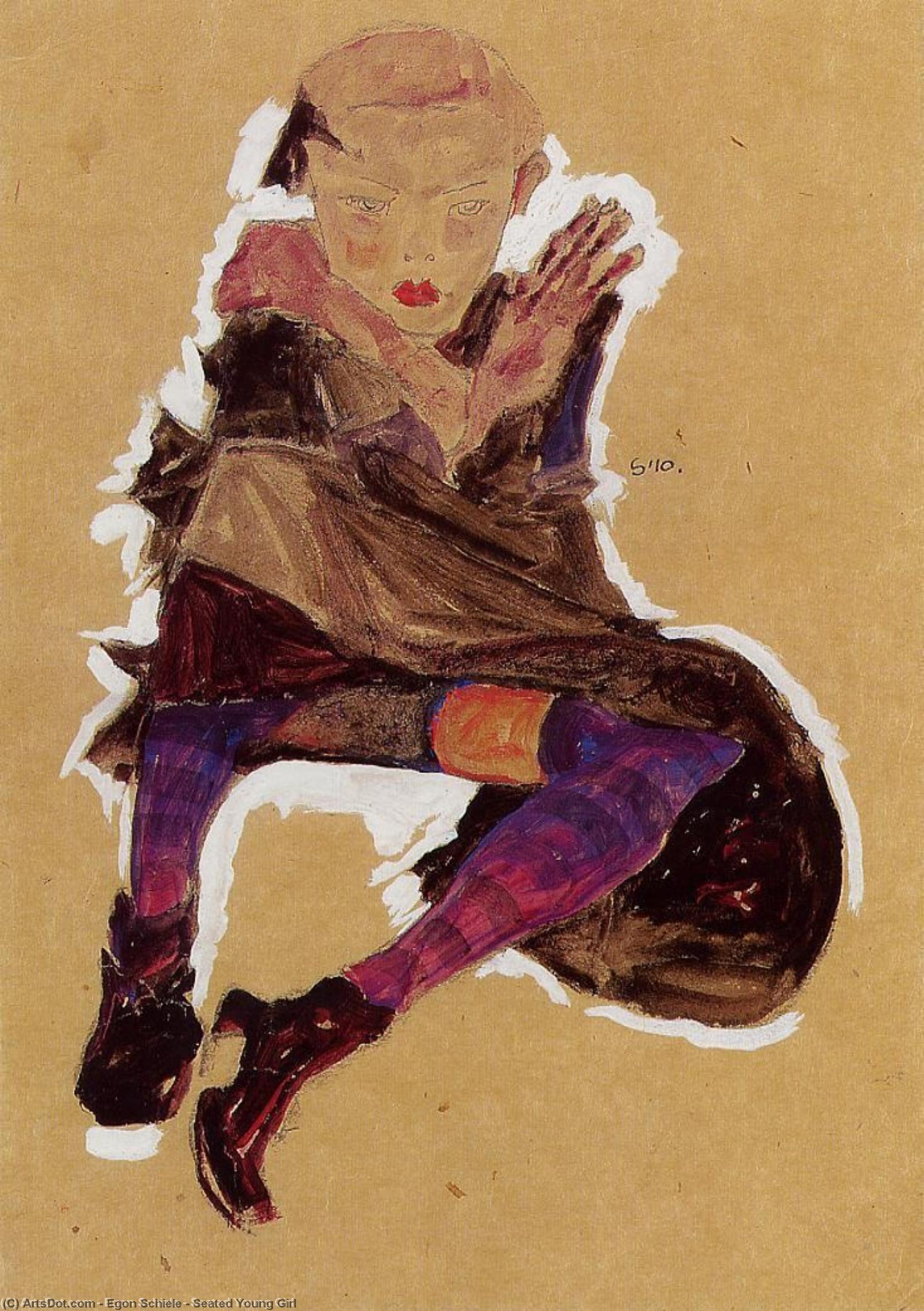 Wikioo.org – L'Enciclopedia delle Belle Arti - Pittura, Opere di Egon Schiele - seduti giovane ragazza