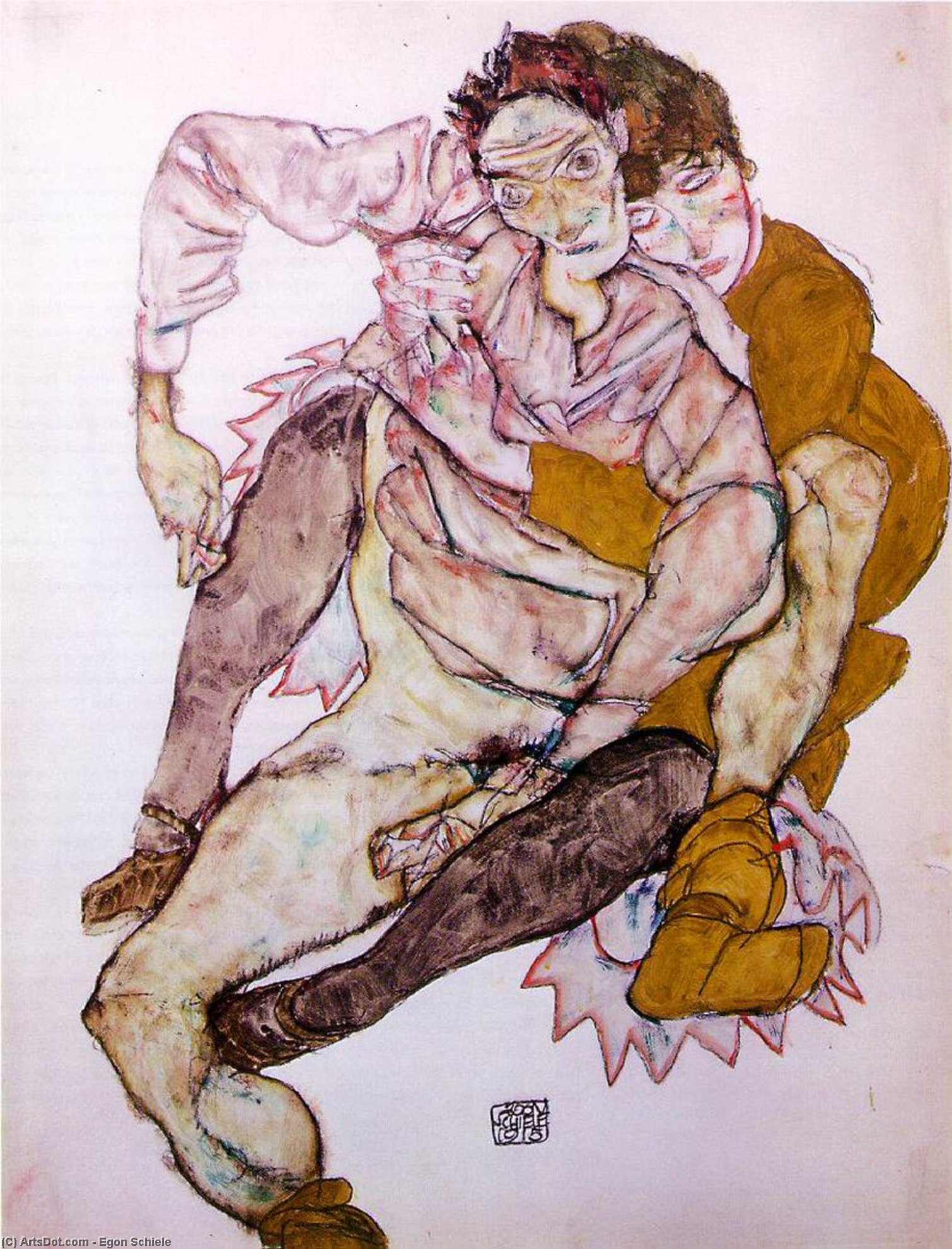 WikiOO.org - Enciclopedia of Fine Arts - Pictura, lucrări de artă Egon Schiele - seated couple (Egon And Edih Schiele) 1915