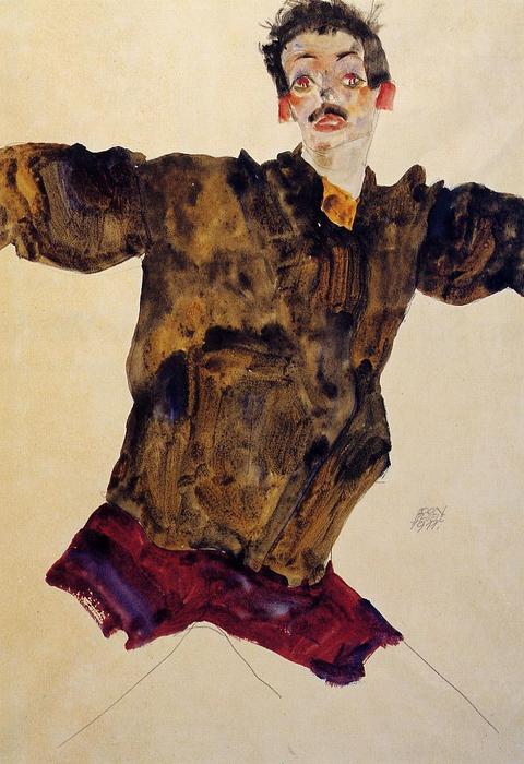 Wikioo.org – L'Enciclopedia delle Belle Arti - Pittura, Opere di Egon Schiele - autoritratto con disteso  braccia