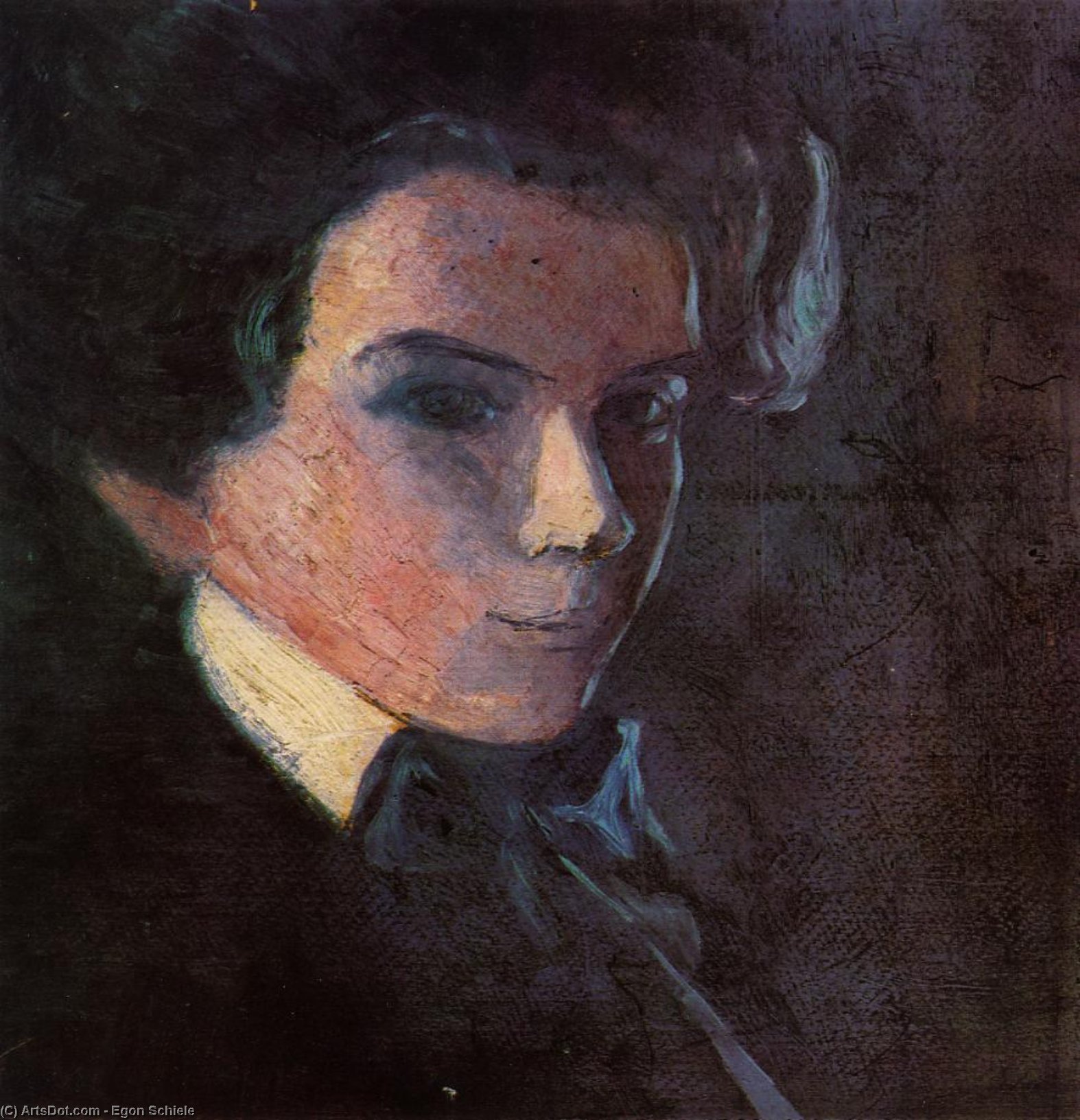 WikiOO.org - Εγκυκλοπαίδεια Καλών Τεχνών - Ζωγραφική, έργα τέχνης Egon Schiele - Self Portrait, Facing Right