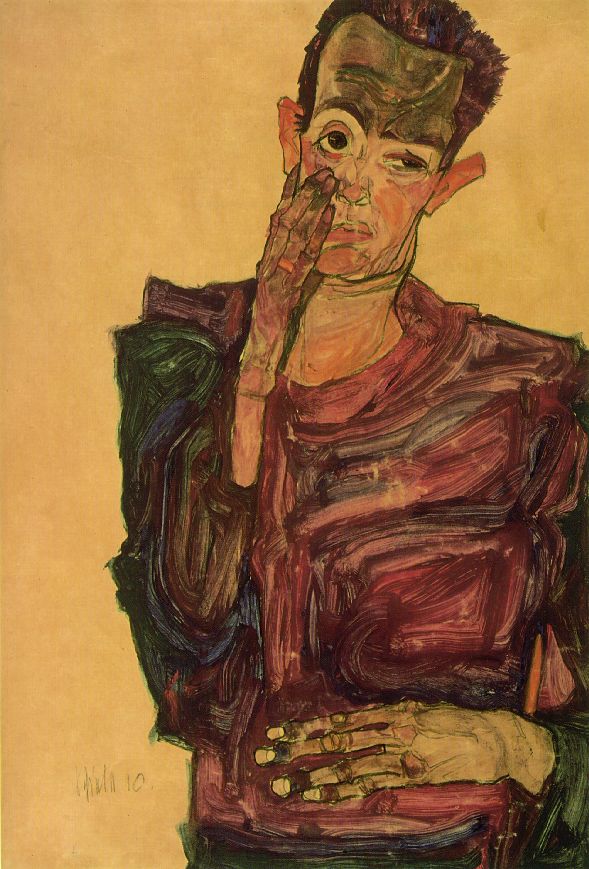 Wikioo.org – L'Enciclopedia delle Belle Arti - Pittura, Opere di Egon Schiele - autoritratto traino  Cheek1910