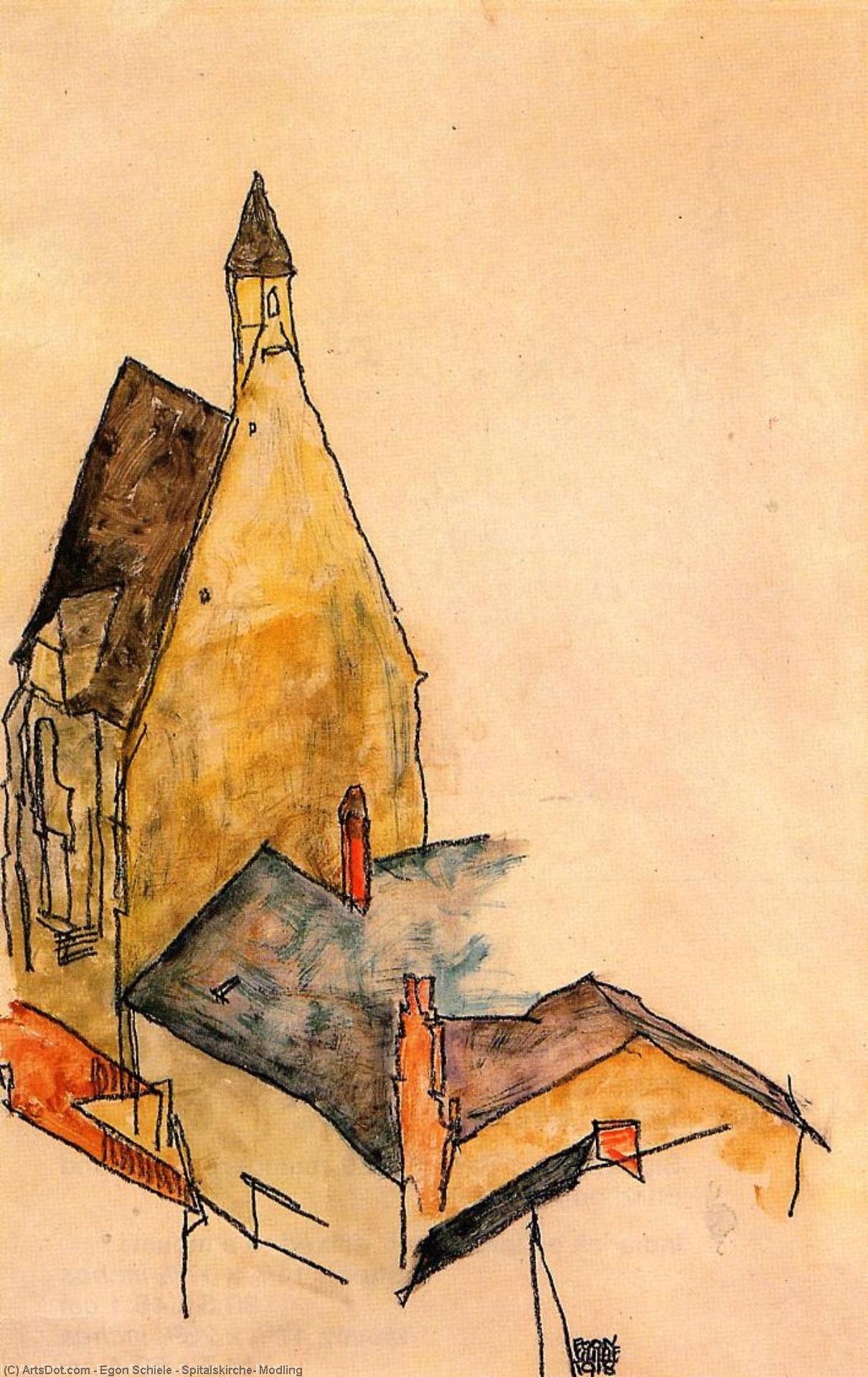 Wikioo.org – L'Encyclopédie des Beaux Arts - Peinture, Oeuvre de Egon Schiele - Spitalskirche , Modling