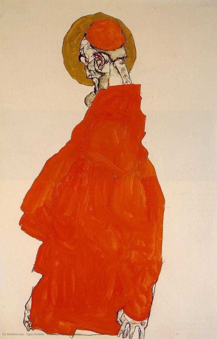 Wikoo.org - موسوعة الفنون الجميلة - اللوحة، العمل الفني Egon Schiele - Standing Figure with Halo