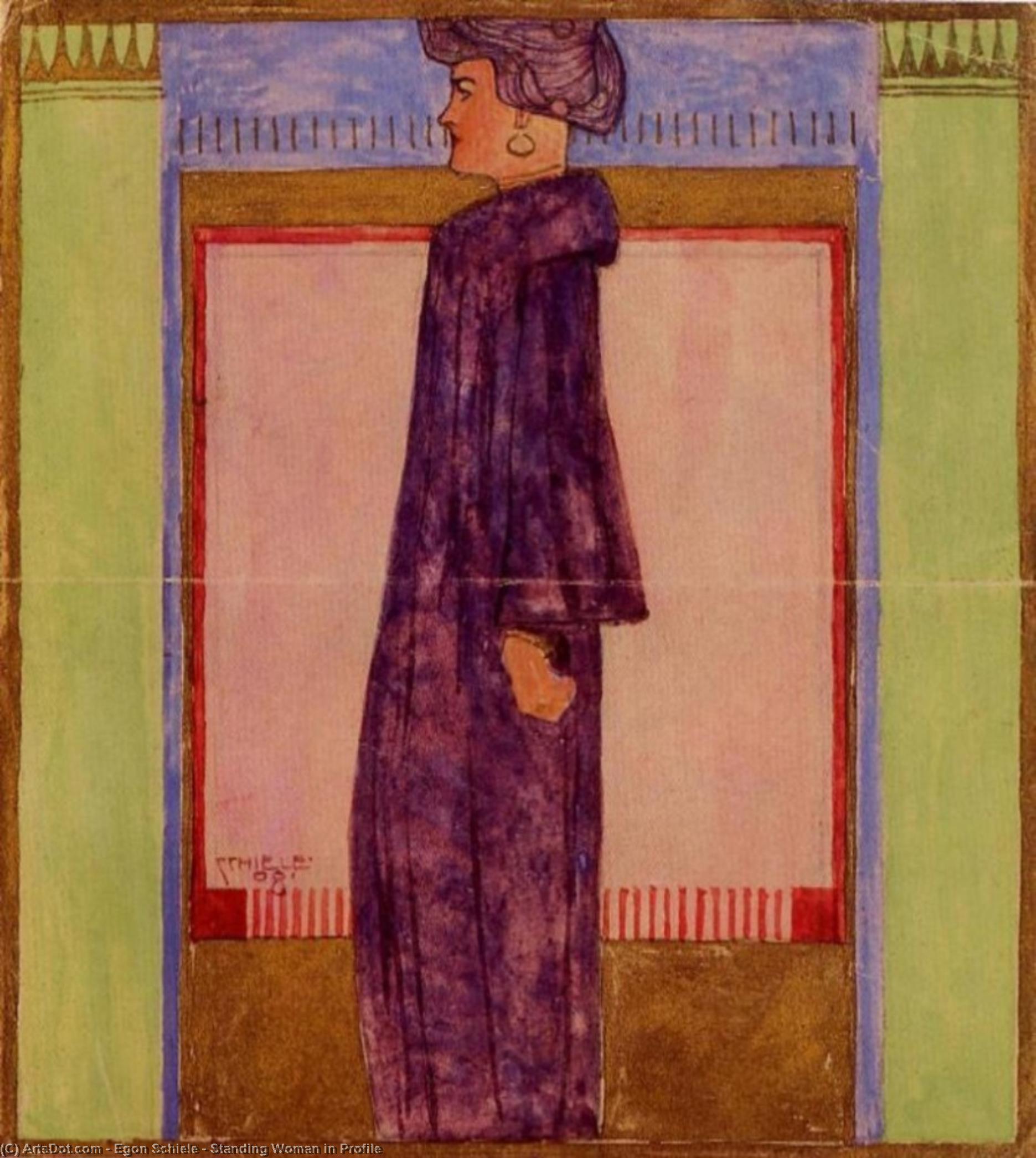 Wikioo.org - The Encyclopedia of Fine Arts - Painting, Artwork by Egon Schiele - Standing Woman in Profile