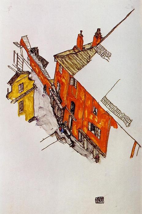 Wikioo.org - The Encyclopedia of Fine Arts - Painting, Artwork by Egon Schiele - Street in Krumau
