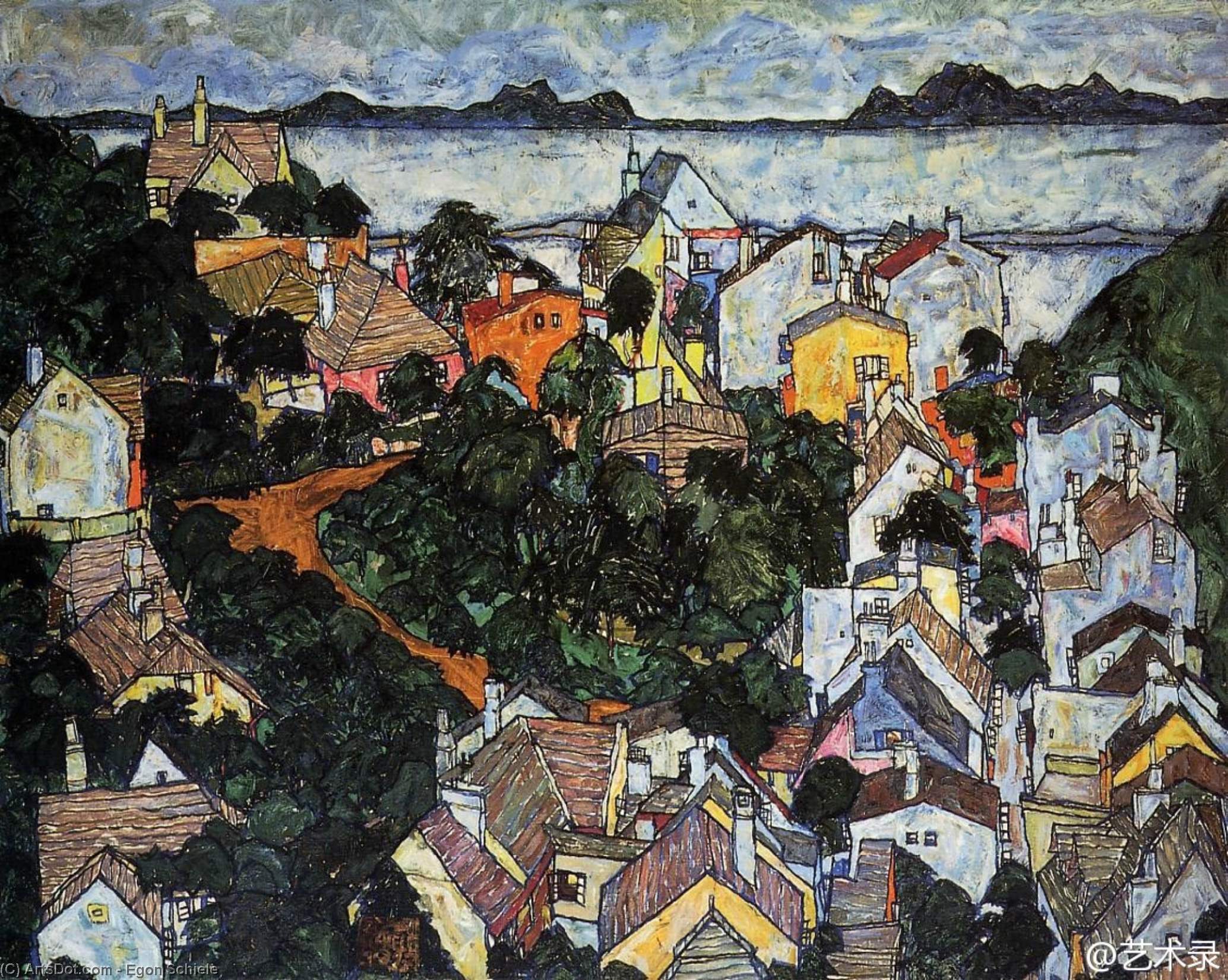 Wikioo.org - The Encyclopedia of Fine Arts - Painting, Artwork by Egon Schiele - Summer Landscape, Krumau