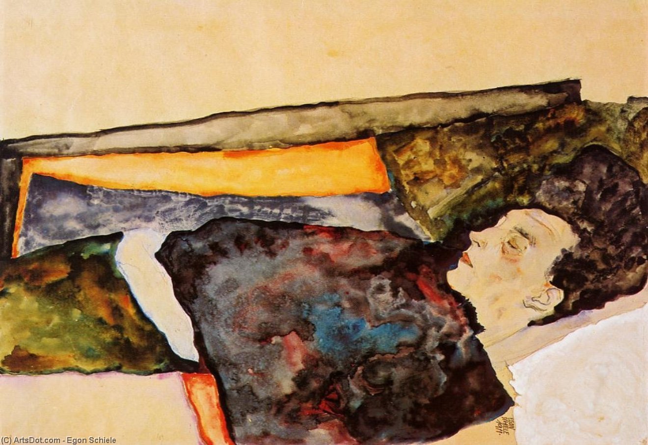 Wikioo.org - The Encyclopedia of Fine Arts - Painting, Artwork by Egon Schiele - The Artist's Mother, Sleeping