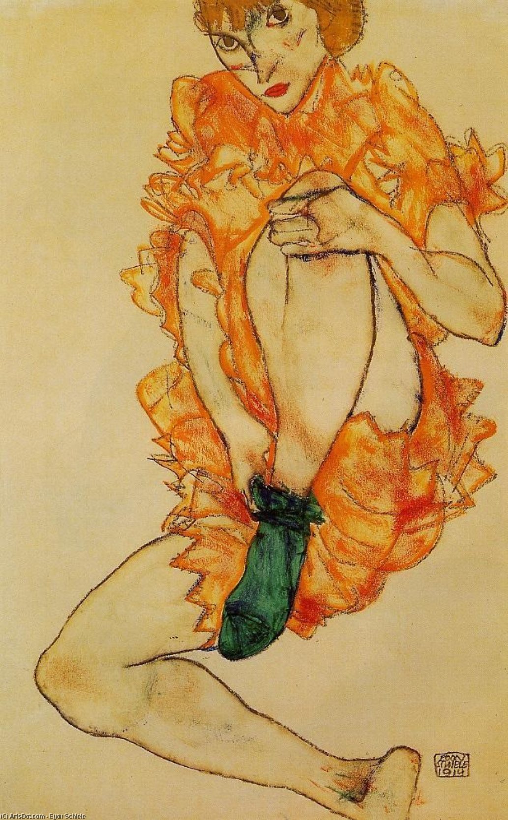 Wikioo.org - The Encyclopedia of Fine Arts - Painting, Artwork by Egon Schiele - The Green Stocking