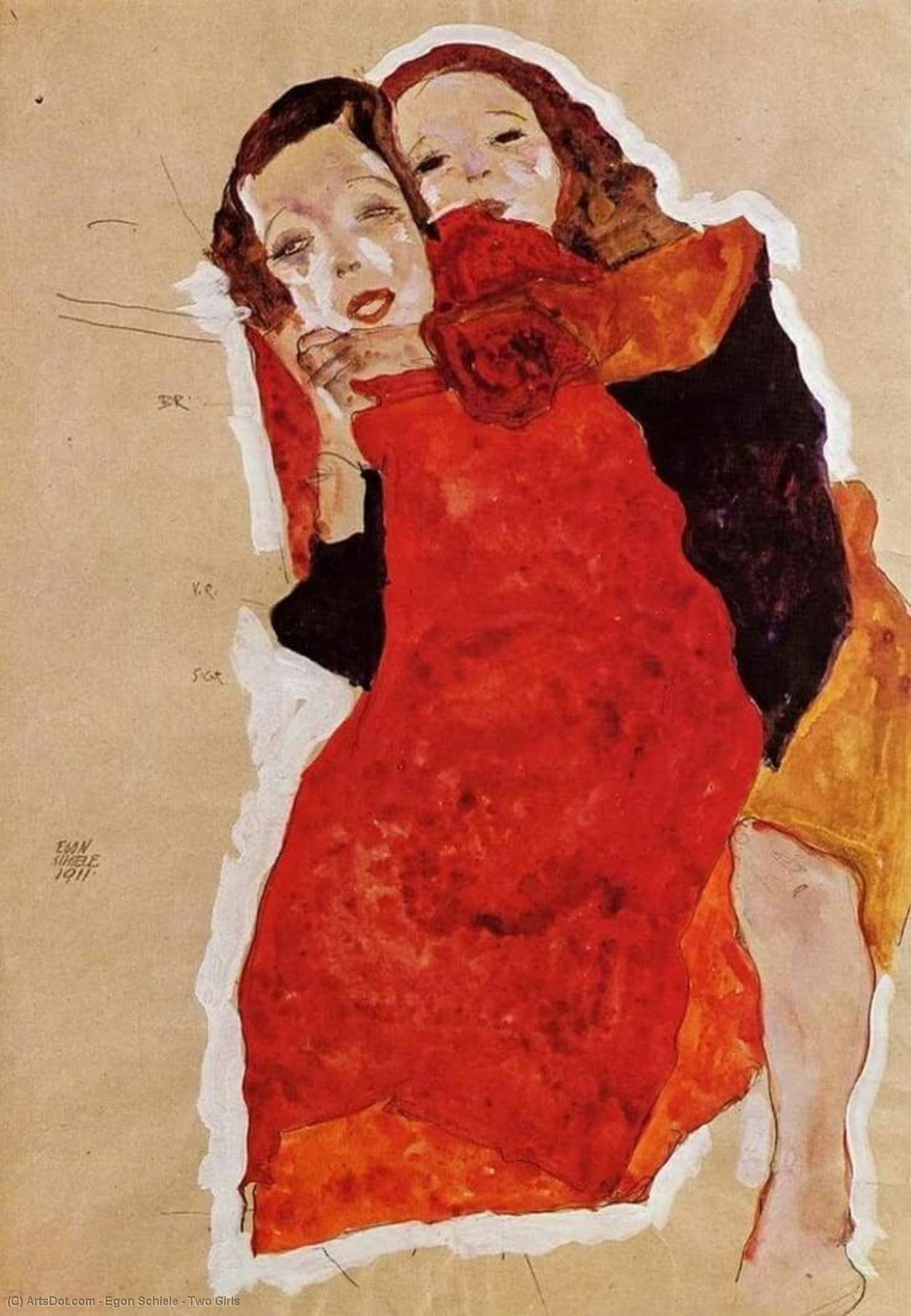 Wikioo.org - The Encyclopedia of Fine Arts - Painting, Artwork by Egon Schiele - Two Girls