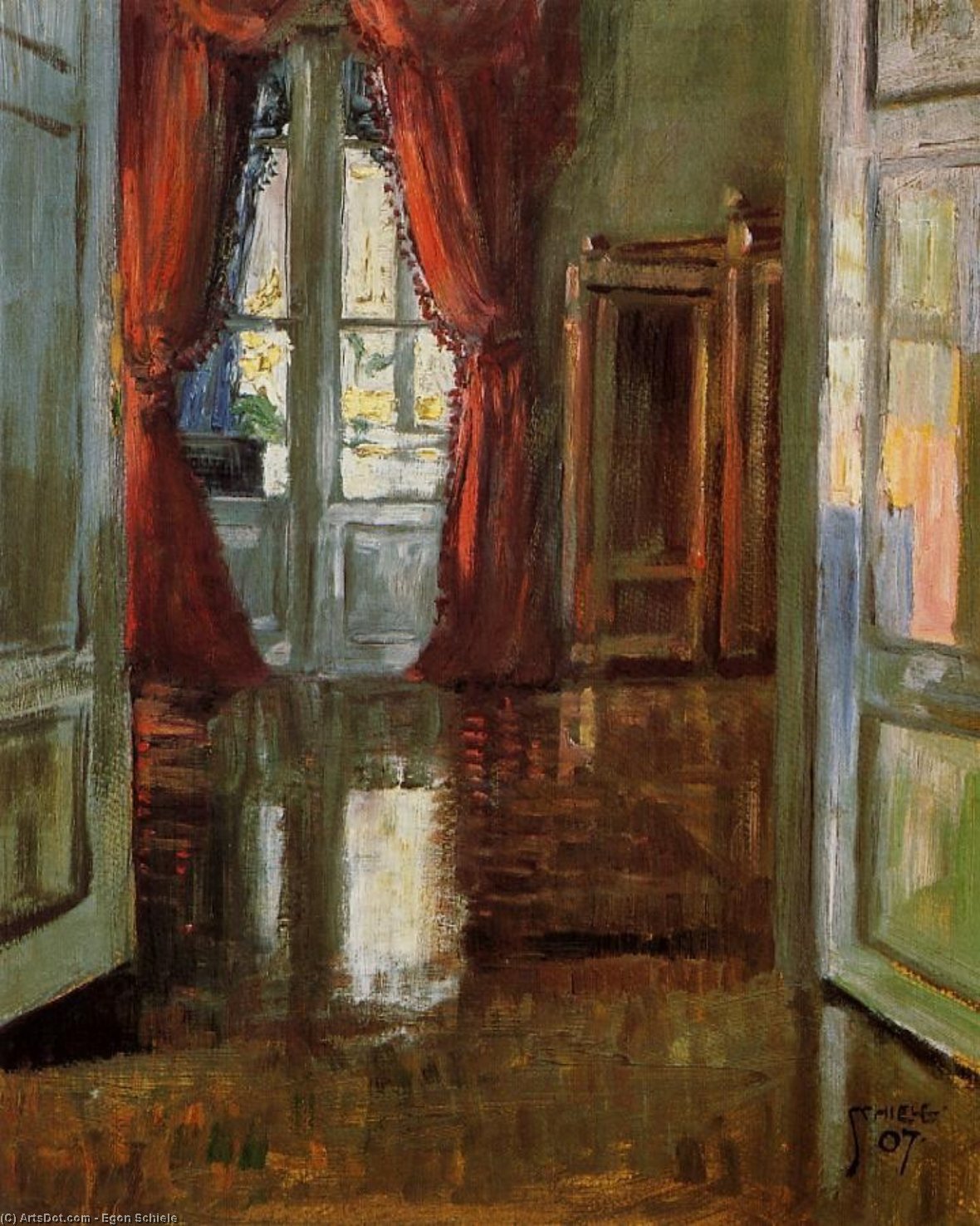 Wikioo.org - The Encyclopedia of Fine Arts - Painting, Artwork by Egon Schiele - View into the Apartment of Leopold and Marie Czihaczek