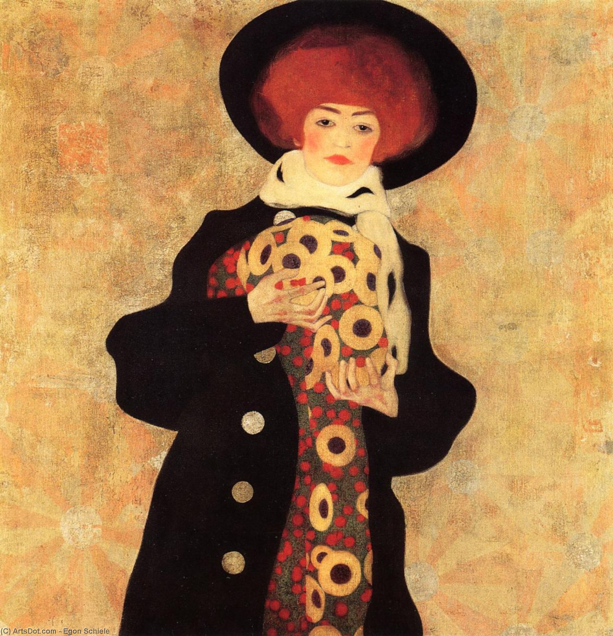 Wikoo.org - موسوعة الفنون الجميلة - اللوحة، العمل الفني Egon Schiele - Woman with Black Hat