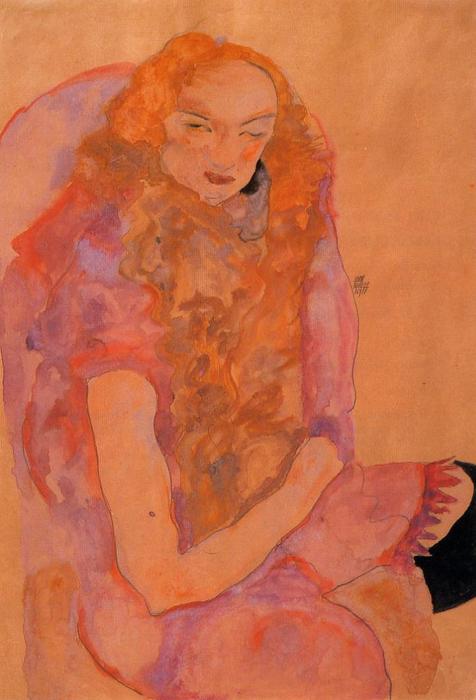 WikiOO.org - دایره المعارف هنرهای زیبا - نقاشی، آثار هنری Egon Schiele - Woman with Long Hair