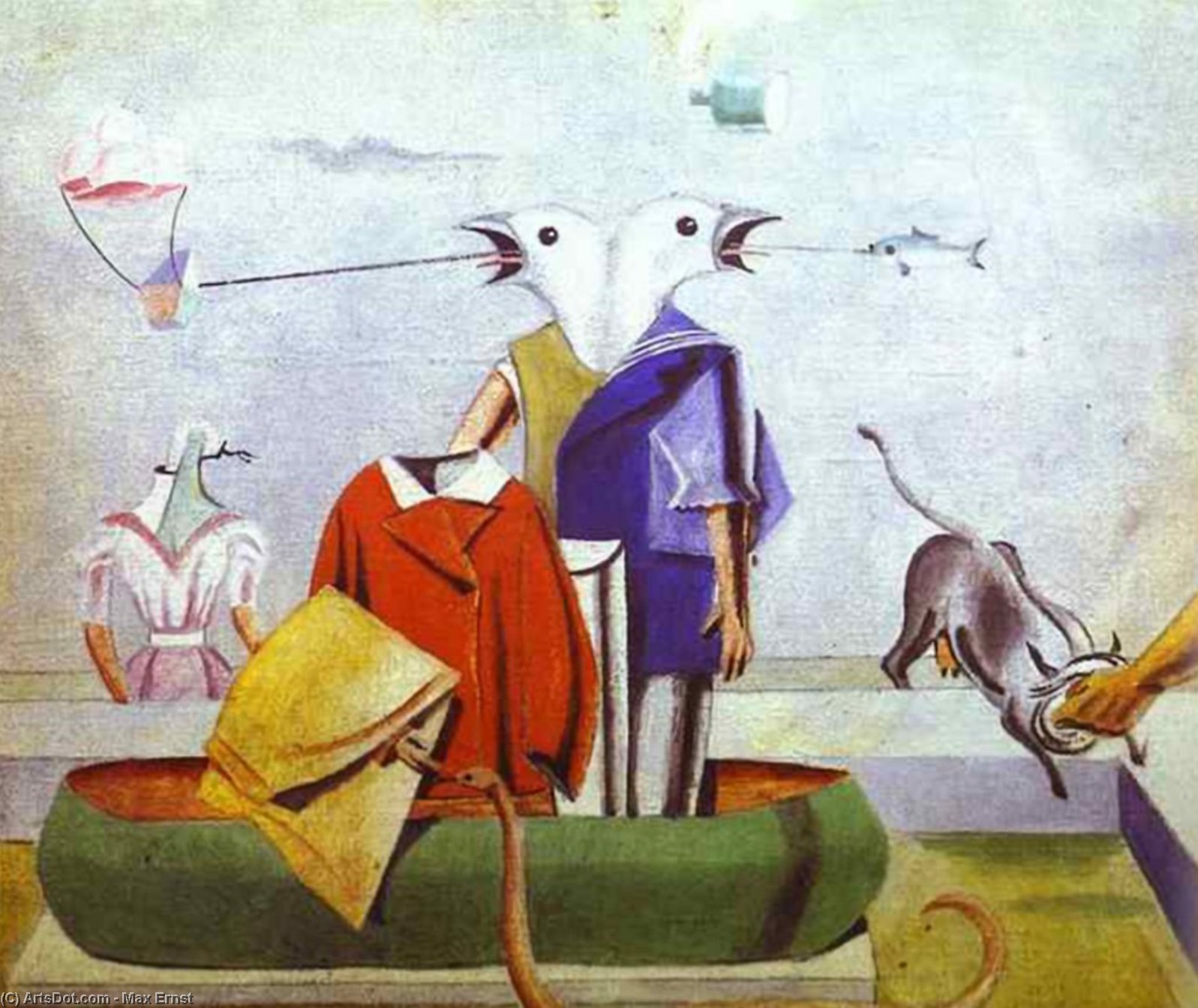 Wikioo.org - The Encyclopedia of Fine Arts - Painting, Artwork by Max Ernst - Birds; also; Birds, Fish-Snake and Scarecrow