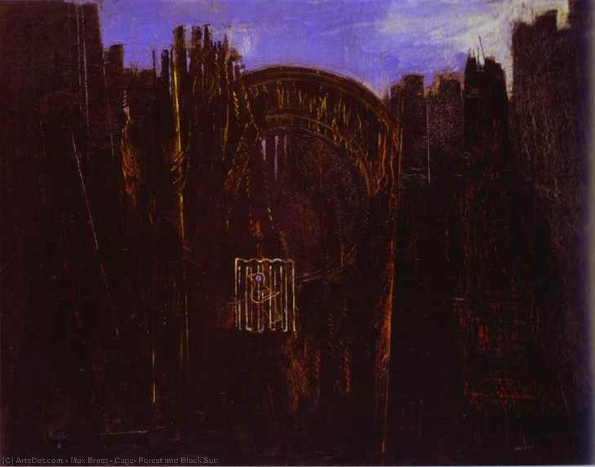 Wikioo.org - The Encyclopedia of Fine Arts - Painting, Artwork by Max Ernst - Cage, Forest and Black Sun