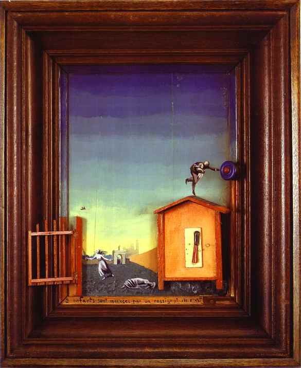 Wikioo.org - The Encyclopedia of Fine Arts - Painting, Artwork by Max Ernst - Two Children are Threatened by a Nightingale