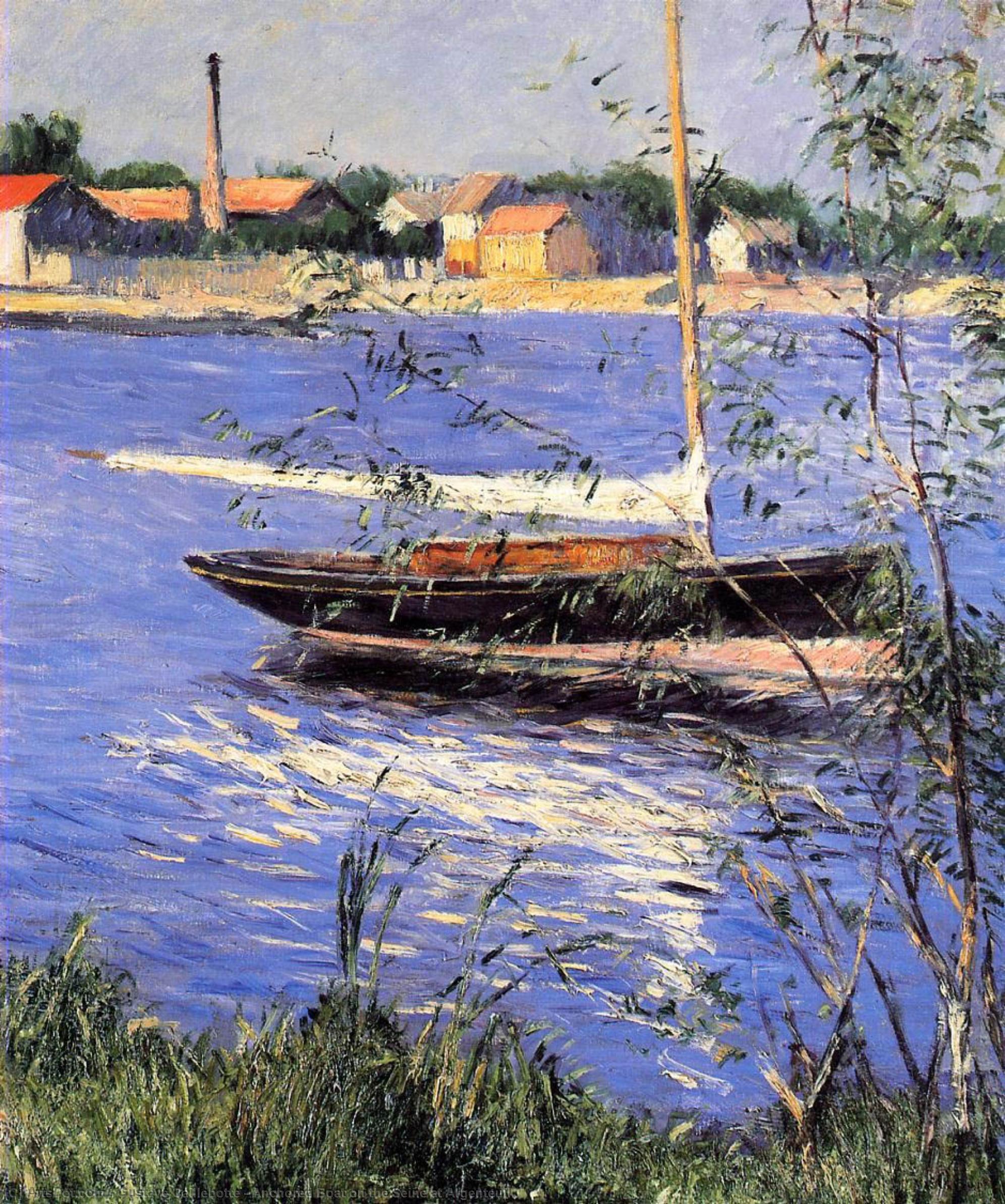Wikioo.org - The Encyclopedia of Fine Arts - Painting, Artwork by Gustave Caillebotte - Anchored Boat on the Seine at Argenteuil
