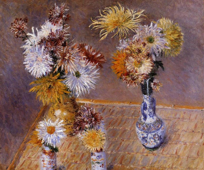Wikioo.org - The Encyclopedia of Fine Arts - Painting, Artwork by Gustave Caillebotte - Four Vases of Chrysanthemums