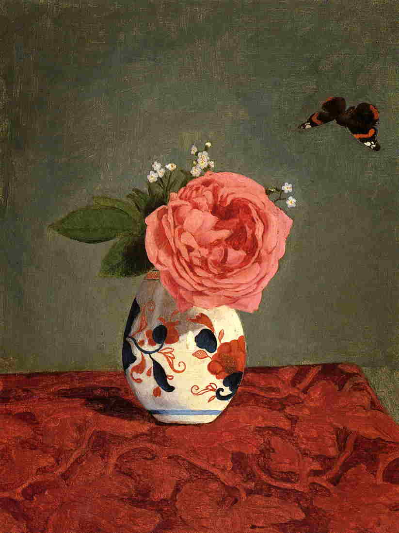 Wikioo.org - The Encyclopedia of Fine Arts - Painting, Artwork by Gustave Caillebotte - Garden Rose and Blue Forget Me Nots in a Vase