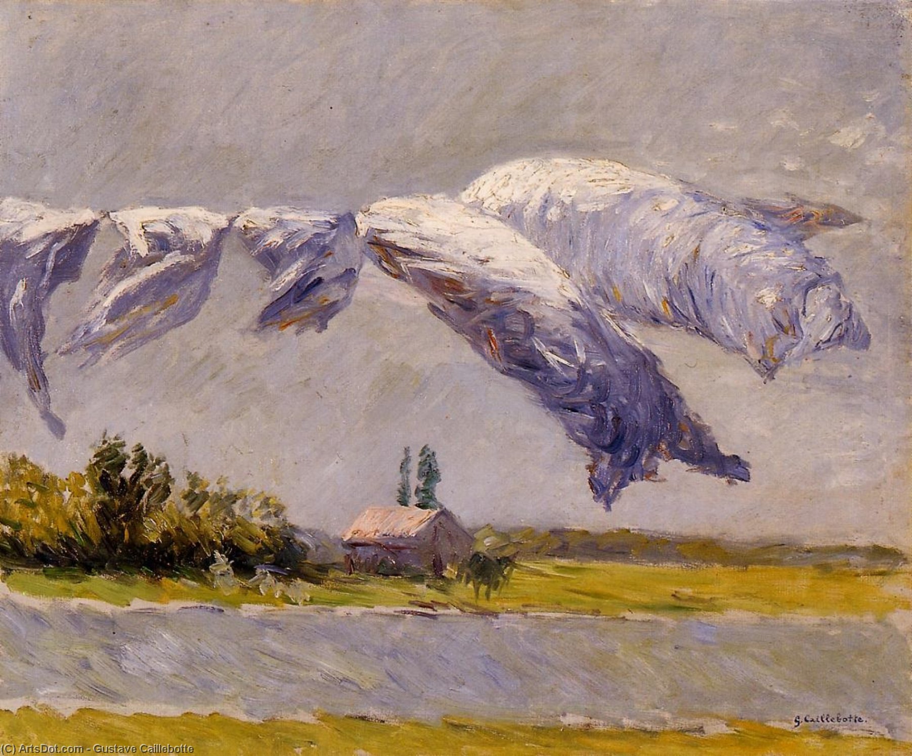 WikiOO.org - Encyclopedia of Fine Arts - Festés, Grafika Gustave Caillebotte - Laundry Drying, Petit Gennevilliers