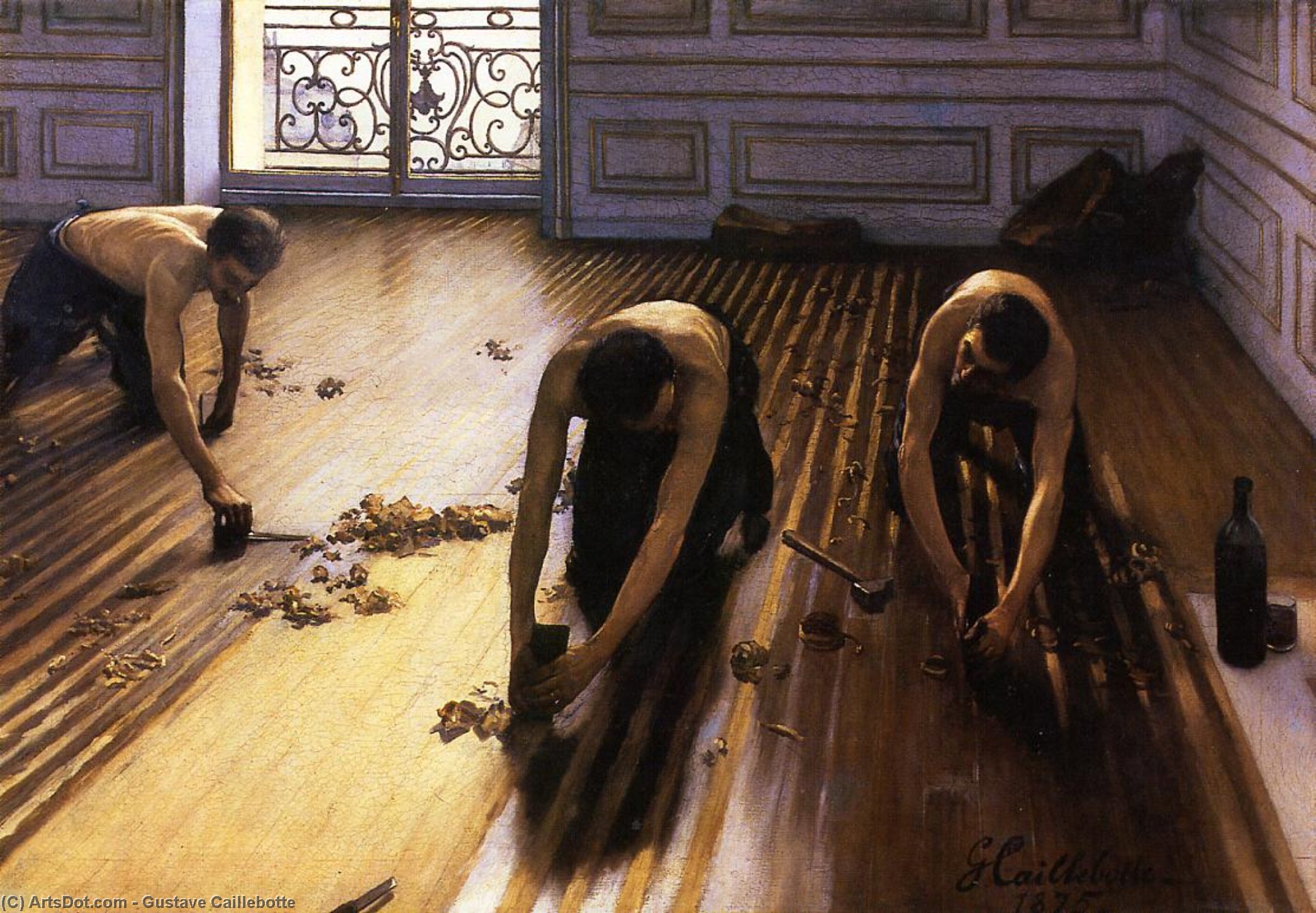 Wikoo.org - موسوعة الفنون الجميلة - اللوحة، العمل الفني Gustave Caillebotte - The Floor Scrapers aka The Floor Strippers